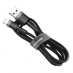 Cablu Baseus Cafule Cablu Din Nailon Durabil USB / Lightning QC3.0 2.4A 1M Negru-gri (CALKLF-BG1)