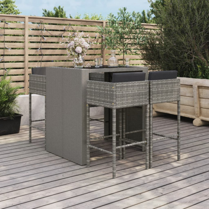 Set mobilier bar de gradina, cu perne, 5 piese, gri, poliratan GartenMobel Dekor