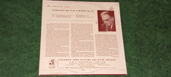DISC VINIL &ndash; THE BEETHOVEN SYMPHONIES NUMBER 5&nbsp; IN C MINOR OP 67 OTTO KLEMPERER