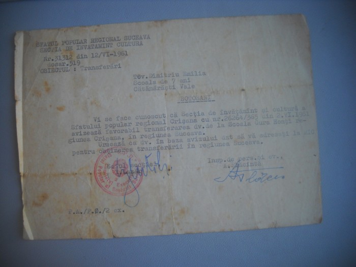 HOPCT DOCUMENT VECHI NR 398 BOTOSANI-1961 SFATUL POPULAR REGIONAL SUCEAVA