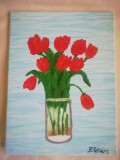 TABLOU PE PANZA CU SASIU NOU 30X40 CM VAS CU LALELE LA PRETUL DE DOAR 10 LEI