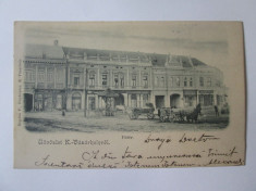 Rara! Targu Secuiesc:magazine/piata principala,carte postala circulata 1903 foto