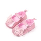 Pantofiori pentru bebelusi, roz sidefat cu fluturas (Marime Disponibila: 9-12