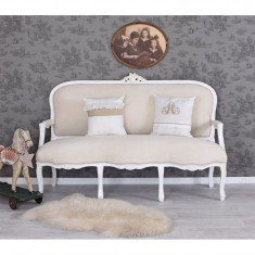Sofa baroc din lemn masiv alb cu tapiterie bej CAT361B01