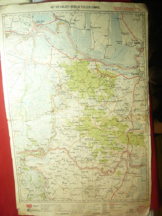 Harta Zonei Galati- Braila- Tulcea Ismail -litografie 1928 dim.= 32x50cm pr Mold