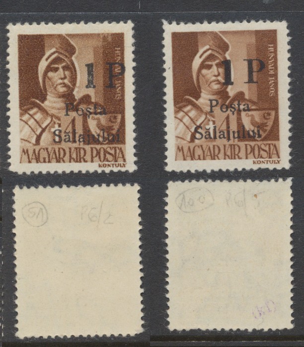 1945 ROMANIA Posta Salajului timbru local neuzat 1P pe 4f x2 MNH tipuri diferite