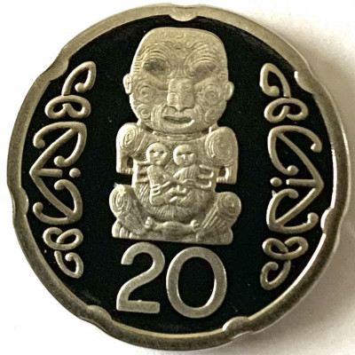 NOUA ZEELANDA 20 CENTS 2007 PROOF,( Sculptură maori reprezent&amp;acirc;nd Pukaki),KM#118a foto