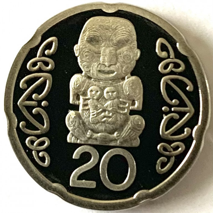 NOUA ZEELANDA 20 CENTS 2007 PROOF,( Sculptură maori reprezent&acirc;nd Pukaki),KM#118a