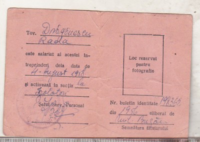 bnk div Carte de identitate salariat Instalatii Onesti 1958 foto