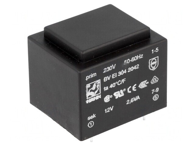 Transformator &icirc;ncapsulat 2,6VA 230V la 12V 217mA PCB BVEI