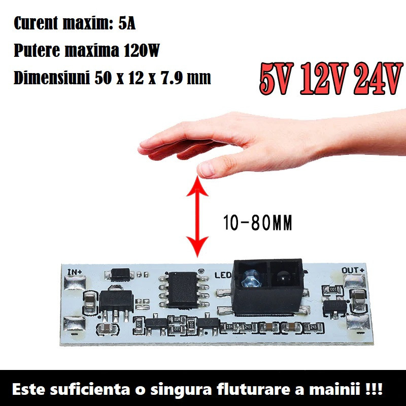 INTRERUPATOR touch less FARA ATINGERE senzor proximitate miscare dimmer 5V  12V | Okazii.ro