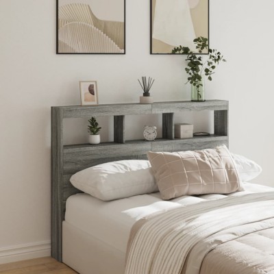 Gossi tablie de pat cu dulap si led, gri sonoma, 140x17x102 cm foto