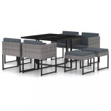 vidaXL Set mobilier grădină cu perne, 9 piese, gri, poliratan 313100