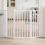 vidaXL Poartă pentru c&acirc;ini pliabilă 3 panouri, alb, 150 cm, lemn brad