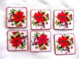 Set suporturi pahare flori albe si floare rosie Craciunita, suport pahare 39927