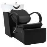 Cumpara ieftin Scaun șamponare salon, cu lavoar, negru și alb, piele ecologică