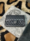 Chanel, Classic Flap, Double Flap, Medium, Lambskin, Black, Silver Hardware, Luxury Bag, Designer Bag