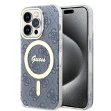 Husa iPhone 15 Pro originala Guess IML 4G MagSafe, albastru, GUHMP15LH4STB