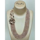 Cumpara ieftin Colier Perle Cultură &amp; Cuarț Fumuriu Special Plus Argint Aur Roz 925, 6 Șiraguri, Choker 49-54cm, Bijuterie Handmade Italia