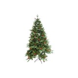 Brad artificial eMazing de Craciun, inaltime 210 cm, Verde crud, Premium, Ace 3D, Aspect natural, decorat cu fructe rosii si conuri
