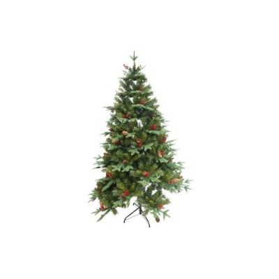 Brad artificial eMazing de Craciun, inaltime 210 cm, Verde crud, Premium, Ace 3D, Aspect natural, decorat cu fructe rosii si conuri foto
