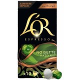 Cafea capsule, L&amp;#039;OR Espresso Hazelnut, 10 bauturi x 40 ml, 10 capsule compatibile cu Nespresso Original, 52 g