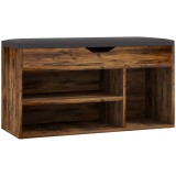 HOMCOM Mobilier pentru &icirc;ncălțăminte Bancă cu depozitare &icirc;n 2 niveluri, nișă + compartiment integrat cu pernă, efect lemn de mahon | Aosom Romania