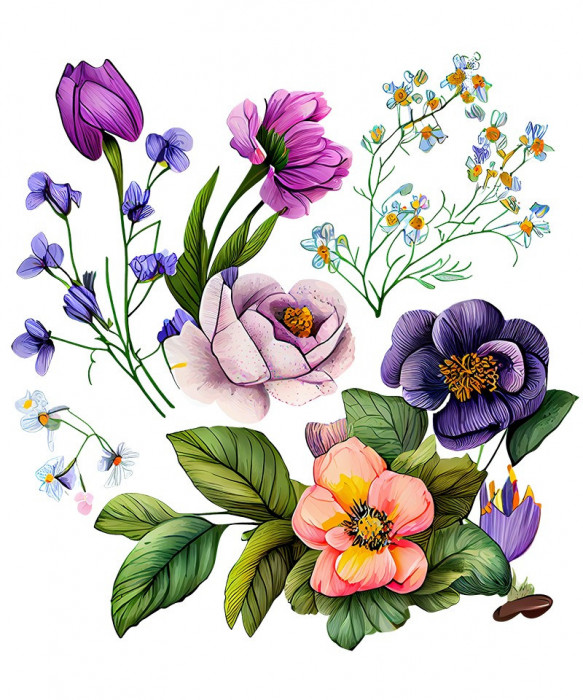 Sticker decorativ, Flori, Multicolor, 63 cm, 1216STK-4