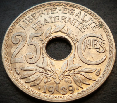 Moneda istorica 25 CENTIMES - FRANTA, anul 1939 *cod 4913 = UNC luciu de batere foto