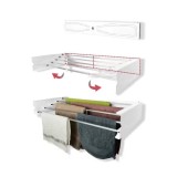 Uscator de rufe retractabil de perete, 75 cm, Indoor/ outdoor, Design decorativ, Economiseste spatiu, Metal si aluminiu, Max 15 kg rufe, Alb