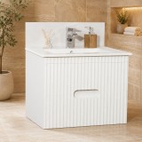 Baza si lavoar ceramic GN0091, mobilier baie suspendat 70 cm, dreptunghiular, front MDF, sertare soft close, alb