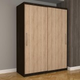 Dulap Dormitor Nova Eco 150 cm x 200 cm, fara oglinda, wenge cu usi glisante stejar sonoma