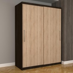 Dulap Dormitor Nova Eco 150 cm x 200 cm, fara oglinda, wenge cu usi glisante stejar sonoma
