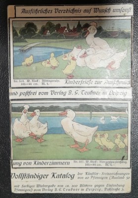 Carte postala, circulata, card de gaste cu pui, 1927 foto