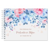 Album foto / Guestbook Caiet poze marturii personalizabil 6 pentru nunta, format A5 landscape, pix inclus, 120 pagini albe, accesoriu nunta