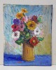 Nicolcea Spineni - Vas cu Flori, Pictura Ulei pe Carton, Semnat, 18 x 22.5 cm