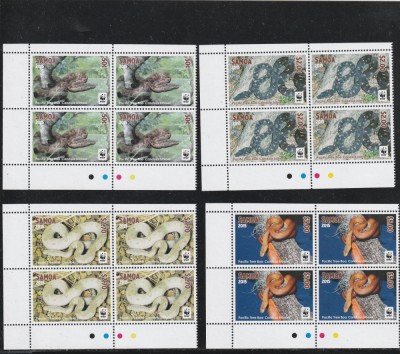Samoa 2015-Fauna,WWF,Reptile,Serpi,serie 4 val.bloc 4,Partea I,MNH,Mi.1218-1221 foto