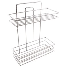 Etajera din metal pentru baie, doua rafturi dreptunghiulare, 27 x 11 cm, inaltime 340 mm