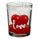 Lum&acirc;nare Decorativă Inimă 3D, 5.5x6.5cm, Roșu, Pahar Sticlă Decorat Alb, Oem