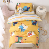 Set lenjerie de pat pentru copii, Lucmark, 3 piese, Bumbac, Model dinozauri - galben, Multicolor