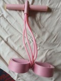 Coarda elastica rezistenta cu 4 tuburi elastice, cu suport pentru picioare,roz,noua