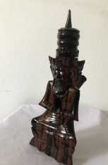 Statuie budha din lemn de abanos suport stilou pt birou foto