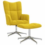 VidaXL Scaun de relaxare cu taburet, galben muștar, catifea