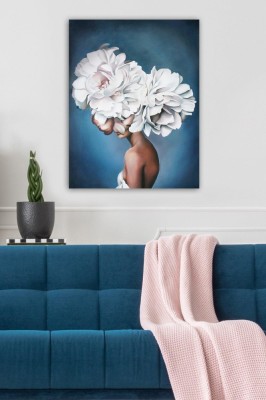 Tablou Canvas Flowers Alb, Albastru, 70 x 50 cm foto
