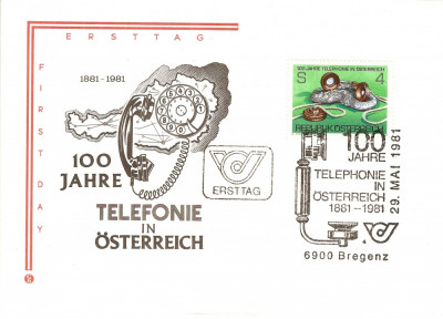TELEFONIE 100 ANI ANIVERSARE AUSTRIA FDC 1981 foto
