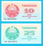 Uzbekistan SET 2x (p#64+65) 10+25 Som 1992 UNC 'Prima emisie de Som'; (ROG CITITI DETALIILE!)