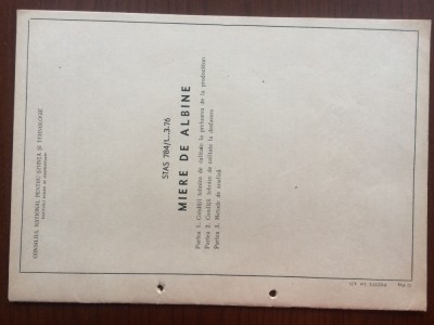 miere de albine institutul roman de standardizare editura tehnica apicultura miere 1976 RSR foto