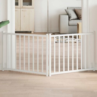 vidaXL Poartă pentru c&amp;acirc;ini pliabilă 2 panouri, alb, 160 cm, lemn brad 352280 foto