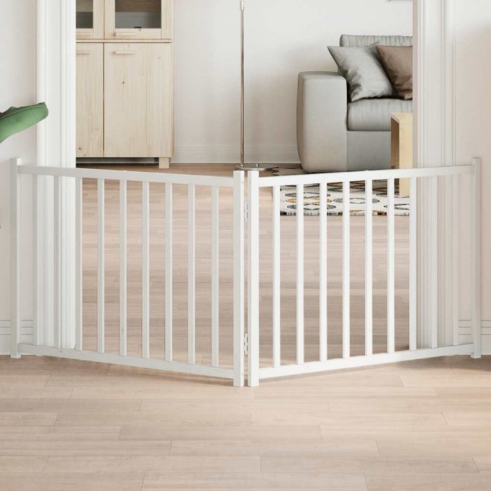 vidaXL Poartă pentru c&acirc;ini pliabilă 2 panouri, alb, 160 cm, lemn brad 352280