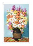 Cumpara ieftin Tablou pictat manual, Vaza cu margarete si maci, 60x40cm pictura ulei pe panza